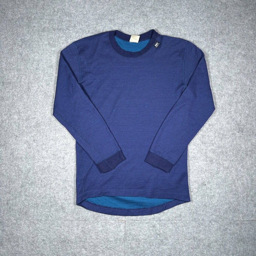Vintage Helly Hansen Base Layer Shirt Mens Medium Blue Long Thermal Wool Blend